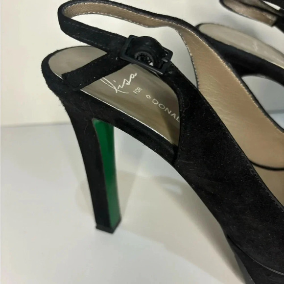 Lisa for Donald J Pliner Black Suede Patent Leather Heel 7.5 Green Bottom - Picture 5 of 15